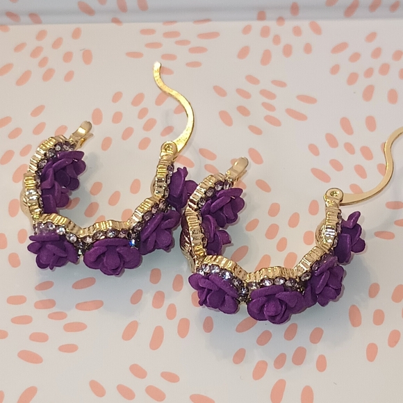 Purple Rose Hoop Earrings - Picture 3 of 10